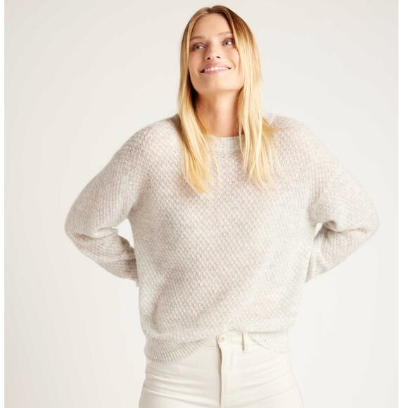 Quince Sweaters - QUINCE Baby Alpaca-Wool Diamond Stitch Crew Light Gray Sz S {3W40}